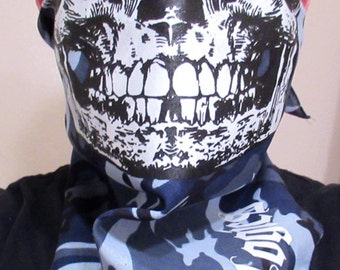 Blue Camouflage with BLUE GLOW in the dark Skull Half Face Bandana Camo Mask Rave dubstep Gaiter Navy Military biker fishing wrap scarf