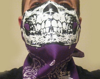 Purple-Haze Violet Paisley bandana with solid skull face mask scarf neck paintball airsoft shield gaiter wrap