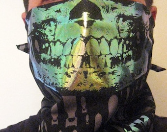 Zombie Apocalypse Holographic Skull Face silver bomb print black Bandana half Mask dust shield scarf Burning man cyberpunk fallout