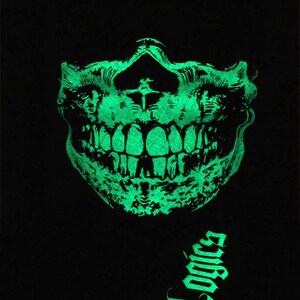 NEW SUPER GLOW in the dark Skull Half Face Black Bandana Mask Neck Warmer Dust Neck Shield dubstep raver rave gaiter goth punk Halloween image 2