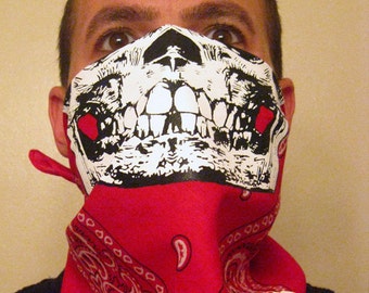 BLOOD RED paisley half white skull face mask bandanas neck warmer dust scarf biker barbershop Cholo Vato LA West Coast