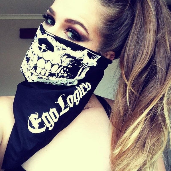 DETAILED half skull bandana face mask Black and White cotton