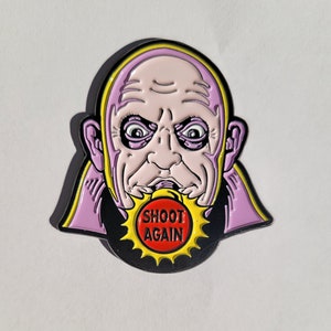 SHOOT AGAIN Uncle Fester The Addams Family PinBall Enamel Pin lapel 90s
