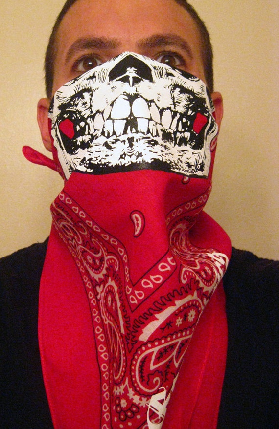 BLOOD RED paisley mezzo teschio bianco maschera viso bandane