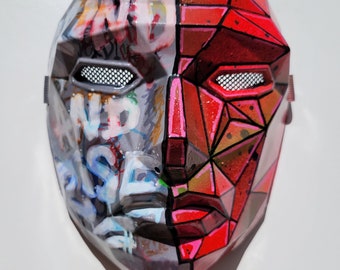Custom painted Geometric colorful graffiti art design inspired face mask GRIND AND RISE