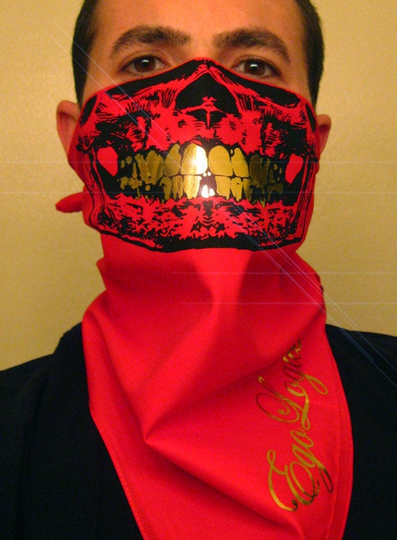 Blood Red Bandana with Black Skull Mask and all GOLD ...