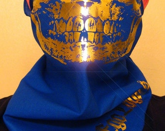Blue cotton bandana with all solid Gold Foil Skull Mask scarf wrap half face balaclava dust shield shemagh gaiter ski snow fashion Royal