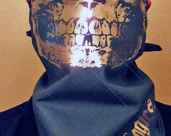 Smoke Grey  Silver Chrome Foil Skull Mask Bandana