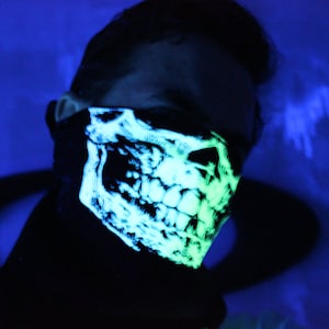 NEW SUPER GLOW in the dark Skull Half Face Black Bandana Mask Neck Warmer Dust Neck Shield dubstep raver rave gaiter goth punk Halloween image 4