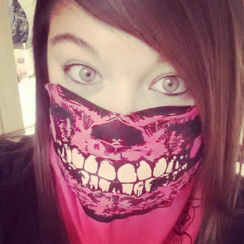 Fuchsia Neon Pink Bandana Sugar Skull Face Mask With Glow in Etsy