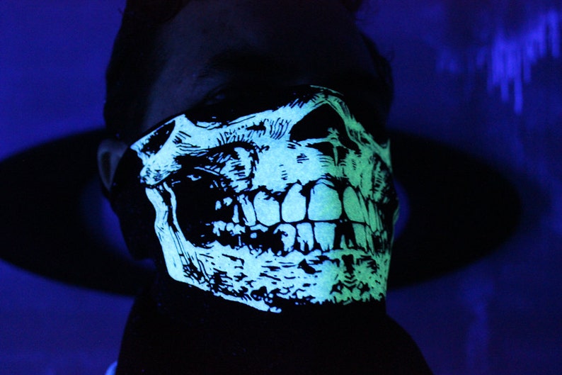 NEW SUPER GLOW in the dark Skull Half Face Black Bandana Mask Neck Warmer Dust Neck Shield dubstep raver rave gaiter goth punk Halloween image 3