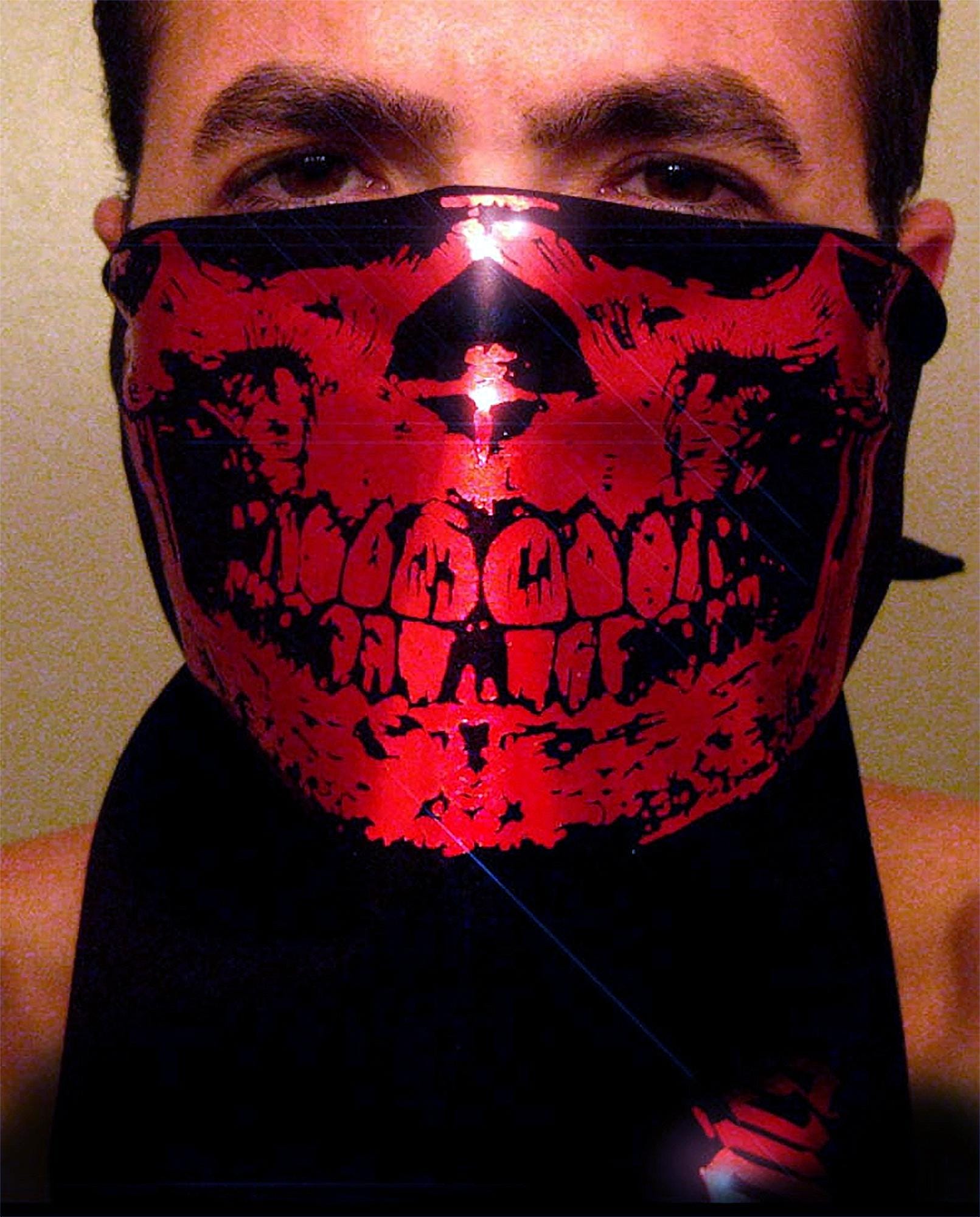 Devil Red Chrome Skull Face Black Bandana Mask Biker Dust Shield