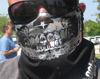 Black Silver Chrome Foil Skull half Mask cotton biker bandana