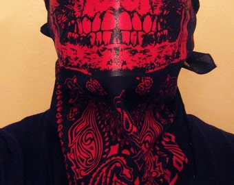 Hell Raiser Red and Black Skull Paisley Face Mask Bandana Cholo