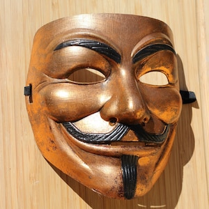 Distressed copper metallic Guy Fawkes V for Vendetta Anonymous Custom hand Painted Mask Occupy Protest Rave