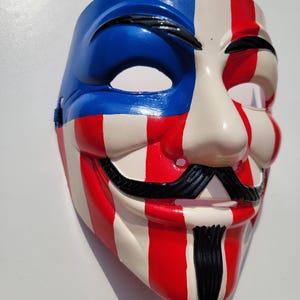 Guy Fawkes V for Vendetta Anonymous Custom hand Painted USA american flag Patriot Mask Protest Occupy Revolution