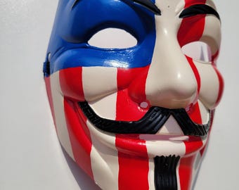 Guy Fawkes V for Vendetta Anonymous Custom hand Painted USA american flag Patriot Mask Protest Occupy Revolution