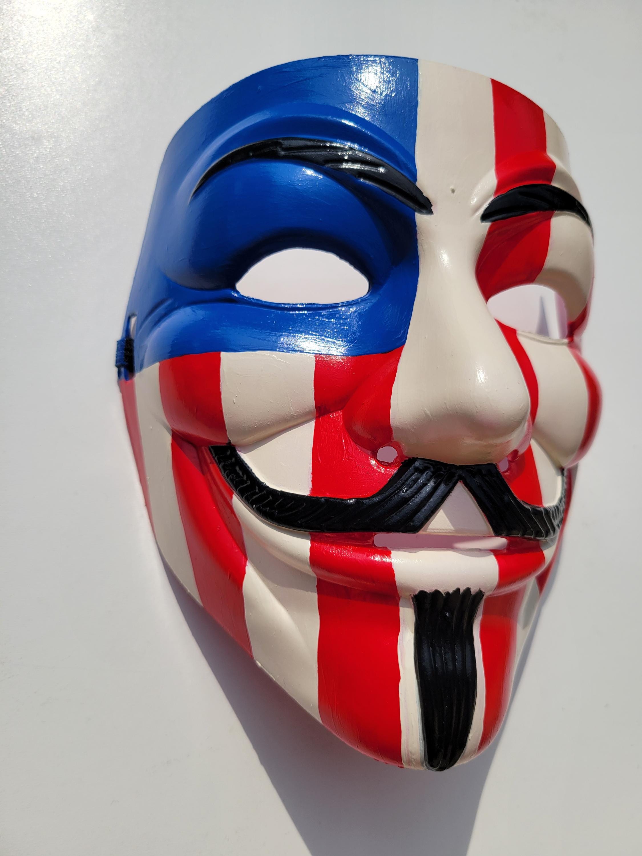 Guy Fawkes V for Vendetta Anonymous Custom hand Painted USA american flag Patriot Mask Protest Occupy Revolution