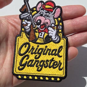 Original Gangster Tuxedo Chuck E Cheese w tommy gun Parody embroidered iron-on patch