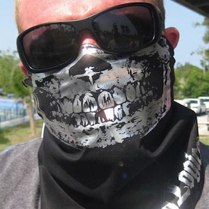 Black Silver Chrome Foil Skull half Mask cotton biker bandana