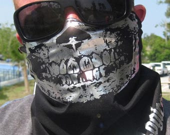 Black Silver Chrome Foil Skull half Mask cotton biker bandana