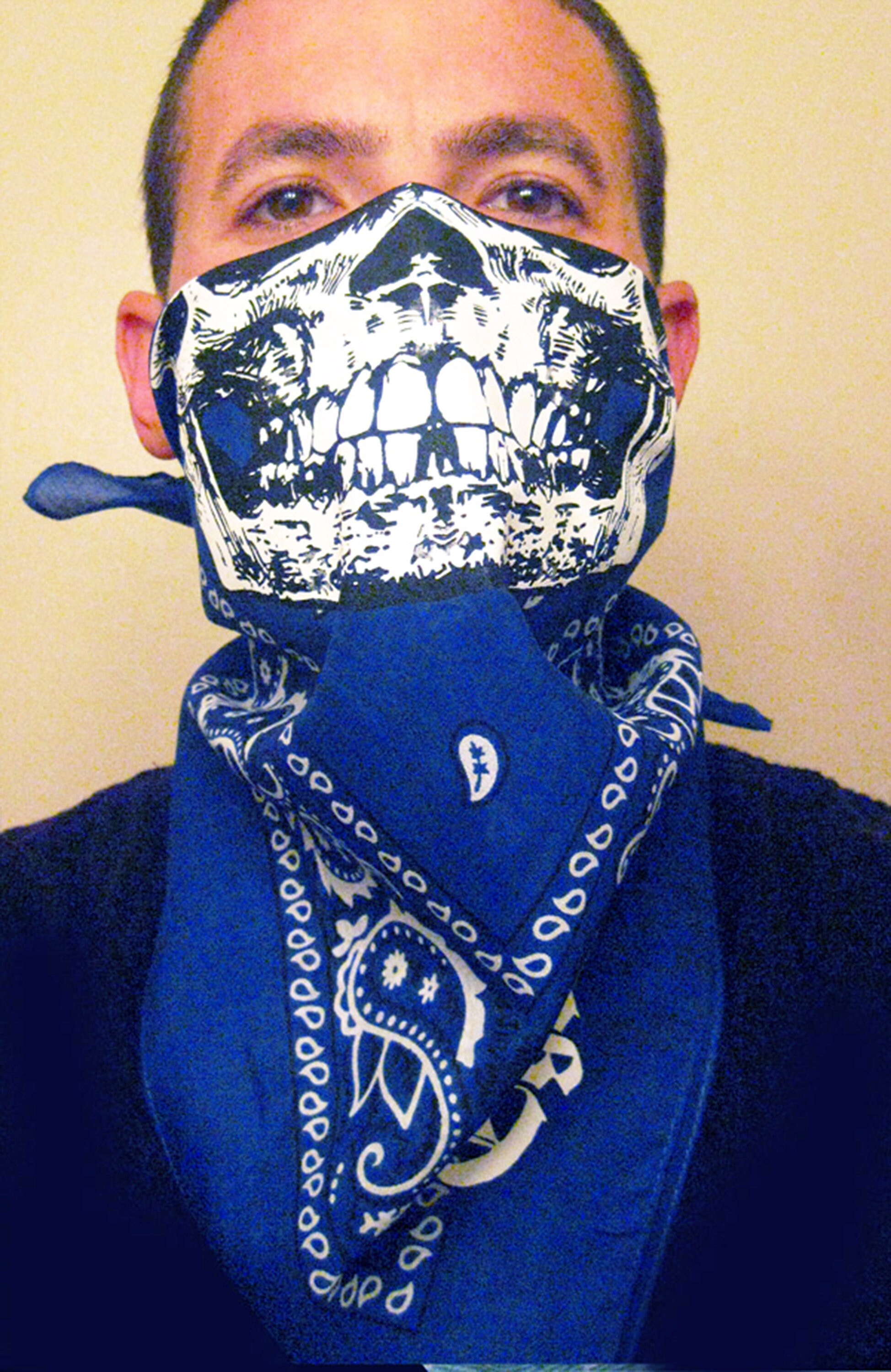 ROYAL BLUE paisley half white skull face mask bandanas neck warmer dust scarf biker Cholo Vato LA West Coast
