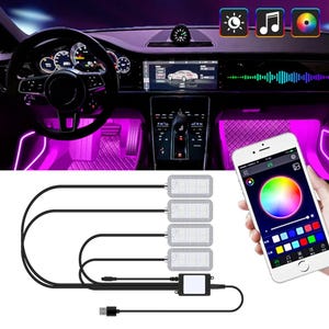 Luces LED RGB para el interior del coche, tira de neón ambiental USB, sincronización de música, control remoto mediante aplicación.