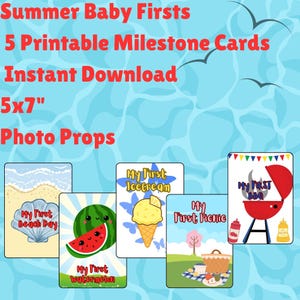 Cartes étape bébé été imprimables - Premiers moments de l'été, ensemble d'accessoires photo pour les premiers bébés, souvenir nouveau-né, téléchargement immédiat (5 cartes)