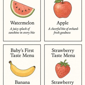 Les premières saveurs de bébé – Cartes Fruit Milestone | Ensemble souvenir imprimable | Banane, fraise et plus | Téléchargement numérique
