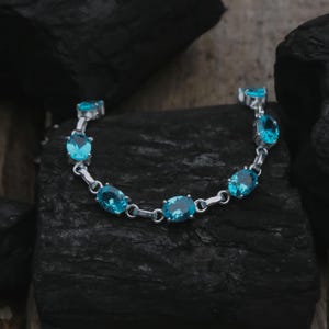 Aquamarine Bracelet 925 Sterling Silver Bracelet Aquamarine Gemstone Bracelet Handmade Silver Jewelry Bracelet Gift For Her AQ1