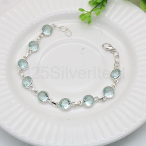 Aquamarine Gemstone Bracelet Handmade Sterling Silver Bezel Jewelry