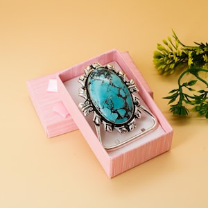 925 Sterling Silver Turquoise Belt Buckle | Oval Western Buckle | Handmade Gemstone Cowboy Accessory MY6