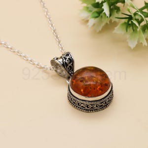 Amber Pendant Baltic Amber 925 Sterling Silver Vintage Style Pendant Baltic Amber Gemstone With Chain Pendant Gift For Her