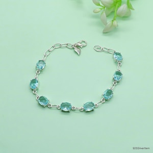 Aquamarine Bracelet 925 Sterling Silver Bracelet Aquamarine Gemstone Bracelet Handmade Silver Jewelry Bracelet Gift For Her ALB-6