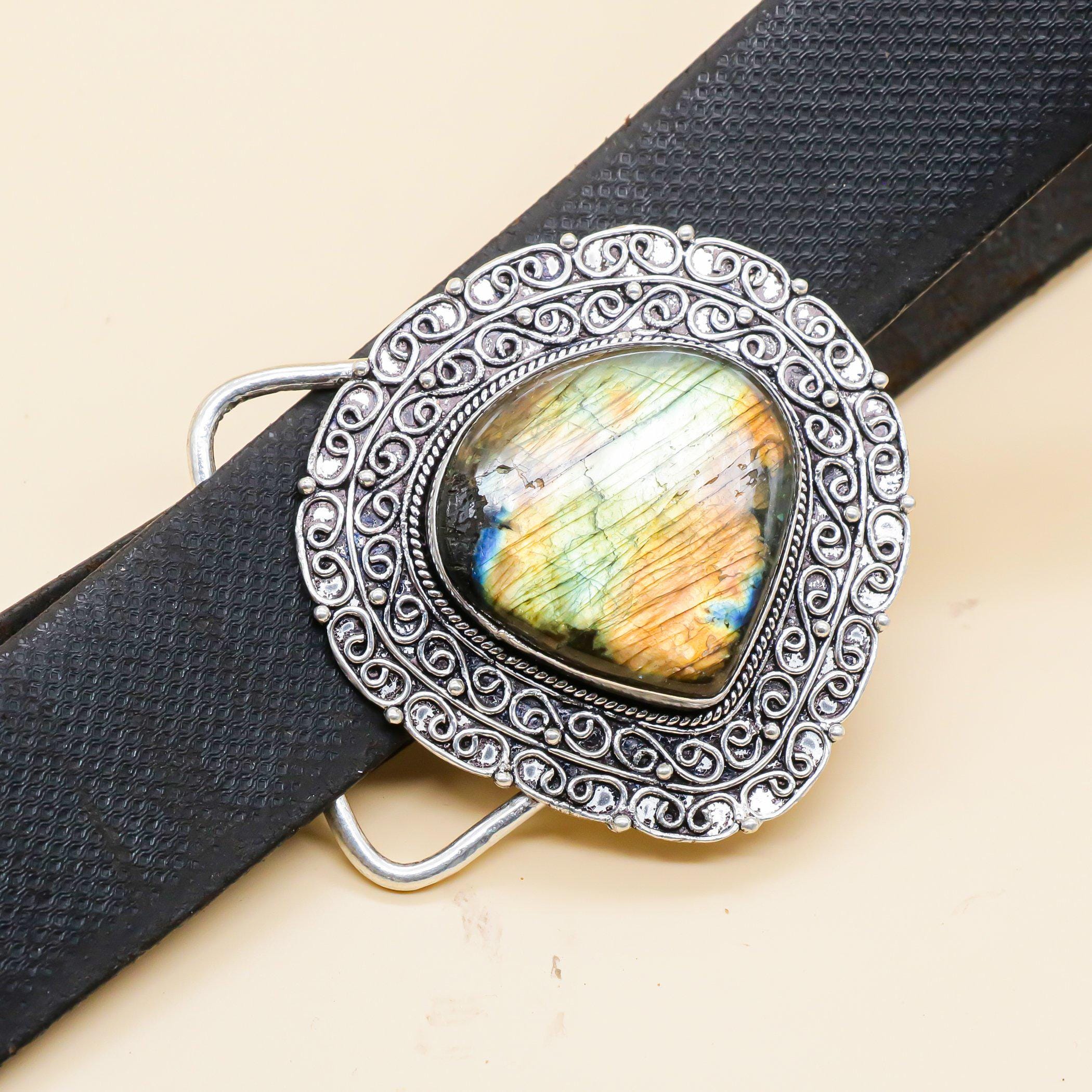 Handmade Labradorite Gemstone Belt Buckle, 925 Sterling  display picture 1