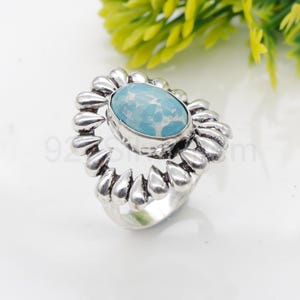 Larimar Statement Ring: Hammered Sterling Silver, Adjustable Boho Jewelry