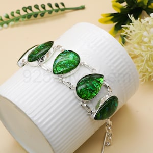 Green Triplet Fire Opal Bracelet: 925 Sterling Silver Handmade Jewelry