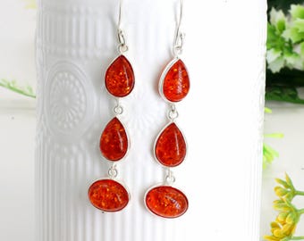 Baltic Amber Sterling Silver Earrings: Vintage Style Gemstone