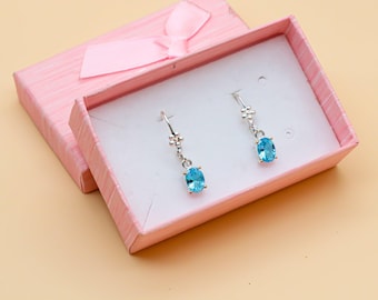 Handmade Aquamarine Earrings: 925 Sterling Silver, 1.4 Inch Dangle