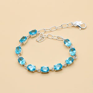 Aquamarine Bracelet, Tennis Bracelet, March Birthstone, Aquamarine Bracelet, Aquamarine Jewelry, Silver Bracelet, Gift for Her, Best Gift
