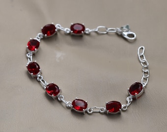 Red Garnet Bracelet: Handmade 925 Sterling Silver Jewelry