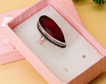 Handmade Garnet Ring: 925 Sterling Silver Statement Jewelry
