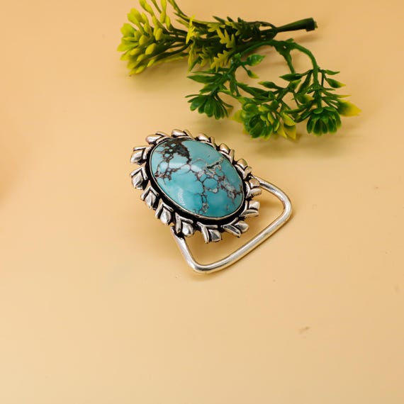 Turquoise Western Express Turquoise Stone Center Buckle Western Express Genuine Turquoise Stone German Silver Buckle  main image 3