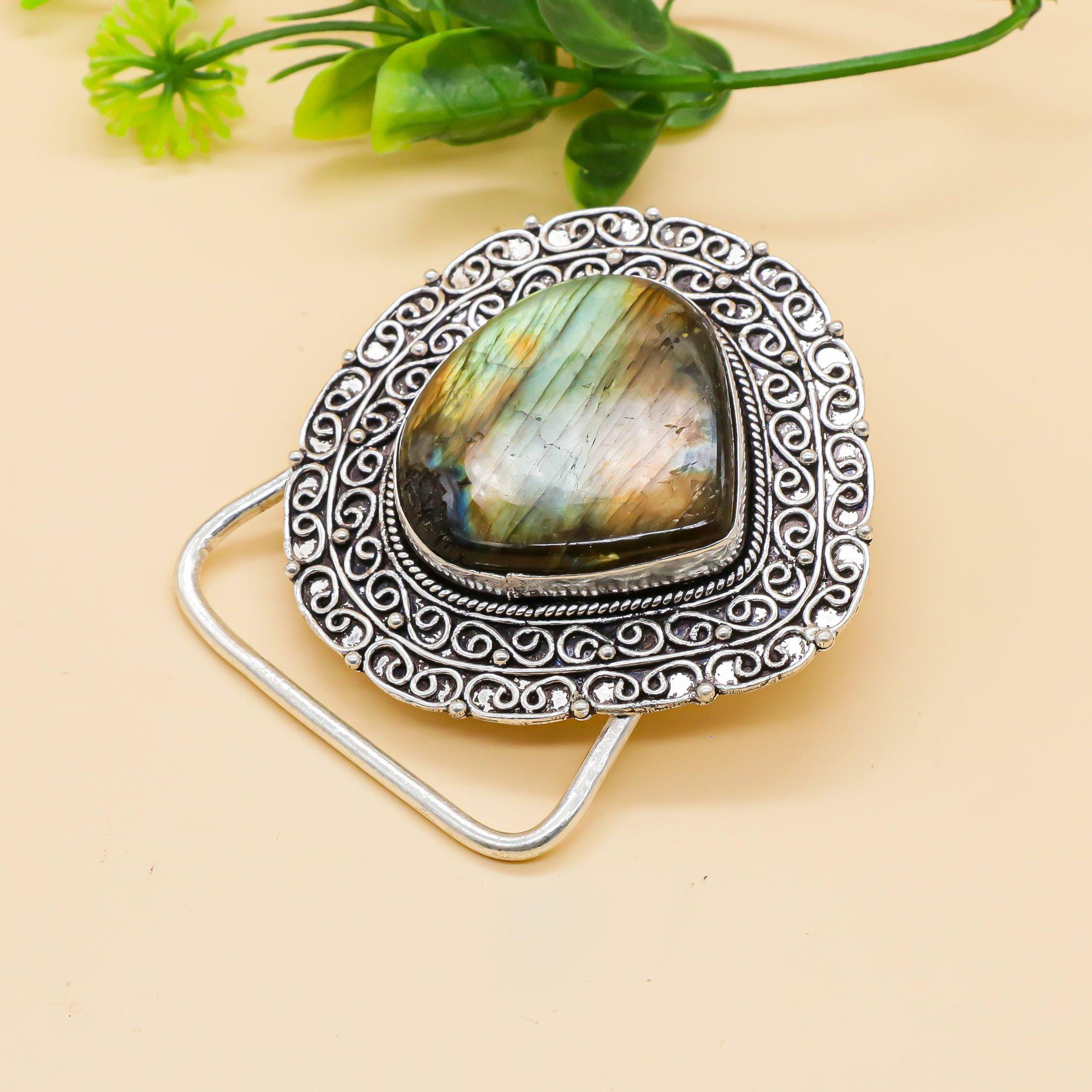 Labradorite Gemstone Belt Buckle 925 Sterling Silver Belt Buckle Labradorite Gem Natural Labradorite Gemstone Handmade 925 Sterling Silver  main image 3