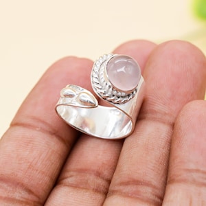 Rose Quartz Ring 925 Sterling Silver Ring Rose Quartz Genuine Gemstone Bohemian Ring Handmade Silver Jewelry Ring Gift For Her MY42