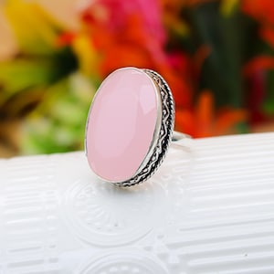 Rose Quartz Ring 925 Sterling Silver Ring Rose Quartz Genuine Gemstone Bohemian Ring Handmade Silver Jewelry Gift For Her OP16