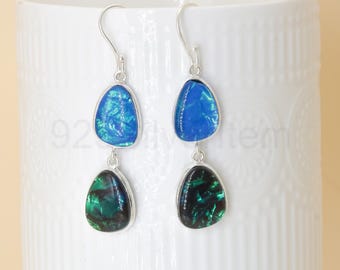 Pendientes colgantes de ópalo: joyas de piedras preciosas de plata de ley azul y verde