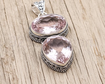 Pink Amethyst Sterling Silver Pendant | Faceted Gemstone, Handmade Boho Necklace