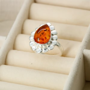 Baltic Amber Ring, Baltic Amber Ring, Genuine Amber, Small Amber Ring, Cognac Amber Ring, Sterling Silver, Gift For