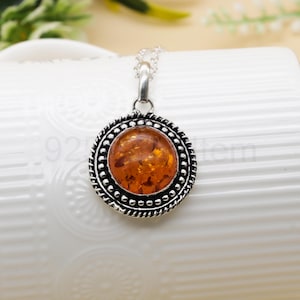 Gorgeous Amber Pendant Baltic Amber Vintage Style 925 Sterling Silver Pendant Baltic Amber Gemstone handmade Round Pendant Gift For Her BT21